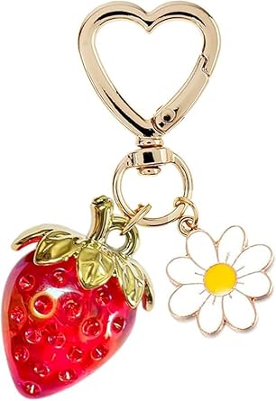 Strawberry, Bee & Daisy Keychain – Cute Pendant, Fashion Bag Charm, Sweet Gift Idea