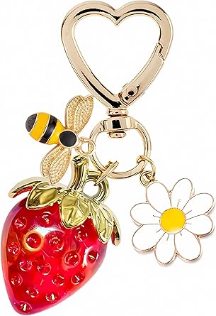 Strawberry, Bee & Daisy Keychain – Cute Pendant, Fashion Bag Charm, Sweet Gift Idea